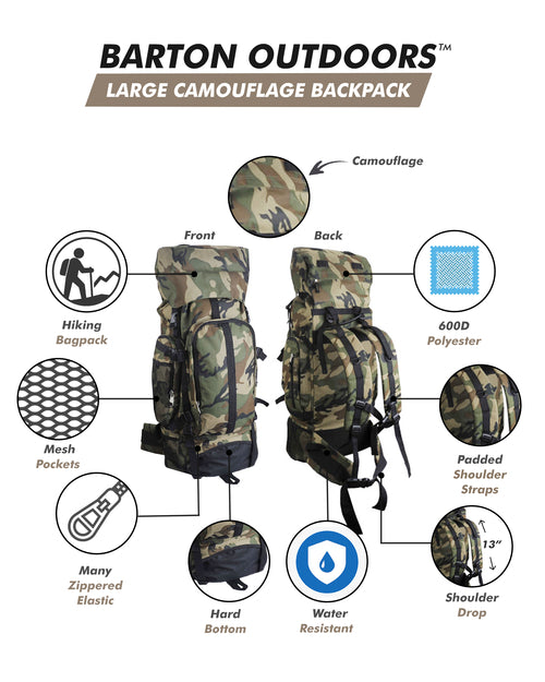 Camouflage 30" Water-Resistant Hiking & Camping Backpack